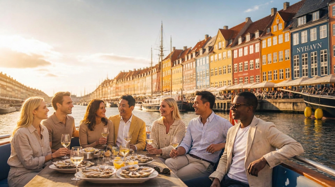Gruppen-Grachtenfahrt in Kopenhagen mit Austern